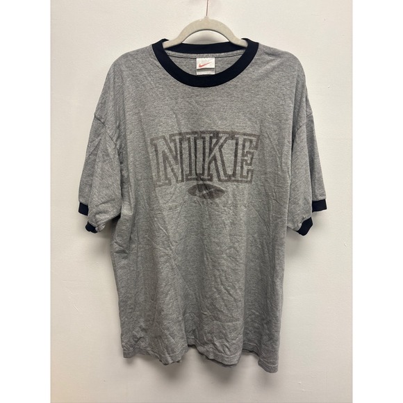 Nike Other - Vintage 90s Nike Spellout Swoosh Gray Ringer T-Shirt Large Faded Distressed‎